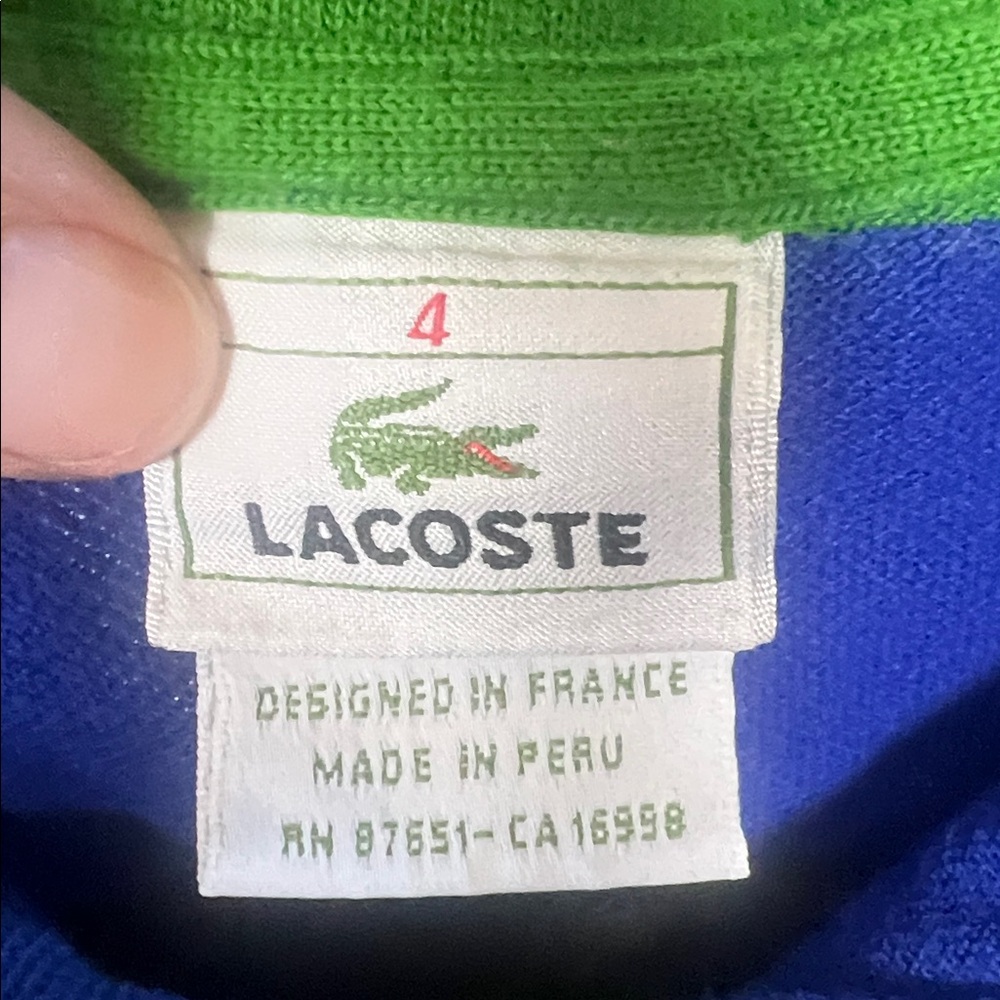 Lacoste Kids Green and Blue Bold Stripes Polo Short Sleeve Shirt Boys Size 4‎ - Picture 5 of 5